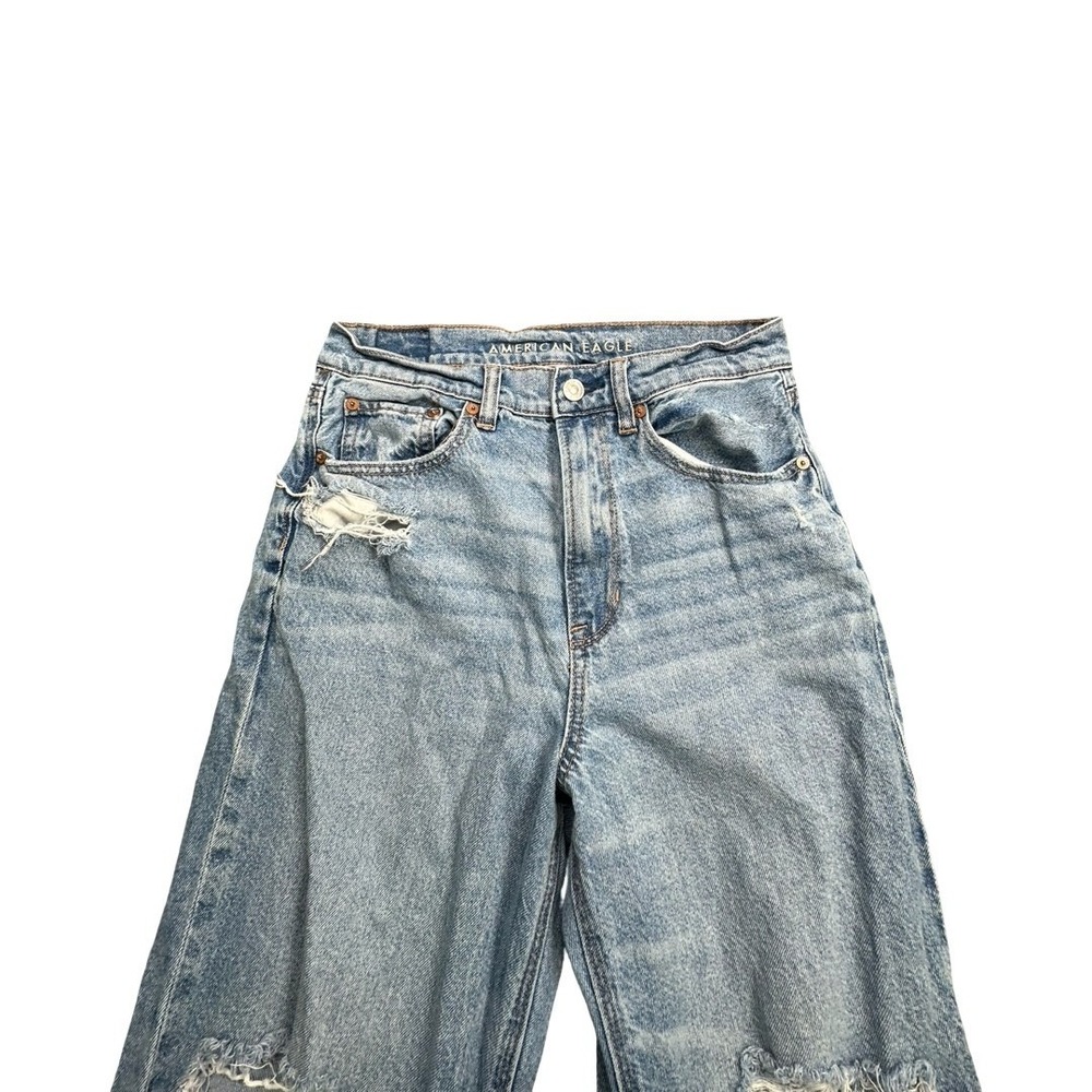 American Eagle Jeans Womens 6 Blue Highest Rise Baggy Straight Ripped Distressed - Picture 13 of 15